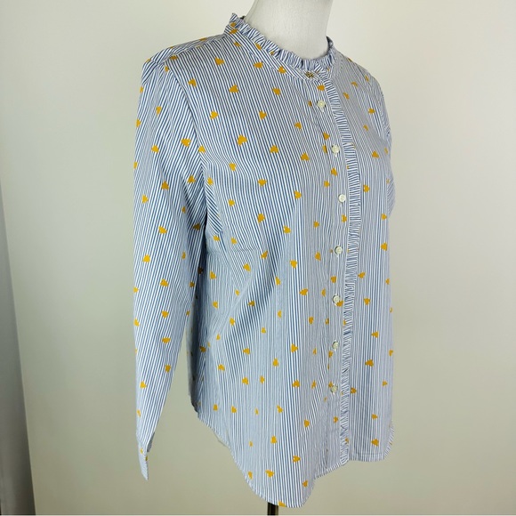 Talbots Ruffle Striped Heart Print Button Down Shirt Large Petite - Picture 6 of 15